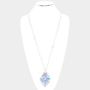 Pink and blue leaf pendant necklace